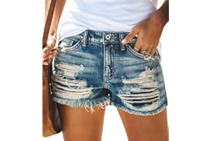 Onsoyours Pantalones Cortos Mujer Jeans Vaqueros Básicos Rotos Cintura Alta Verano Denim Hot Pants Elasticos Shorts con Bolsillos