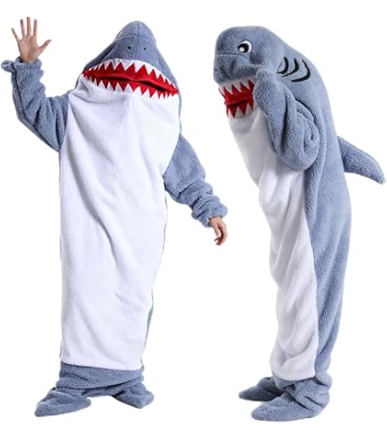Couverture Requin Géante Avec Capuche – Super Douce, Sac De Couchage Déguisement – Cadeau Fun Pour Adulte Et Enfant