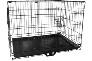 shine planet 36 Inch Dog Crate, 2 Doors Folding Mental Wire Dog Cage Training Kennel with Removable Tray and Handle