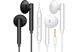 [Pakiet 2] MAS CARNEY WH6 Słuchawki Douszne z Regulacją Głośności i Mikrofonem do Telefonu Komórkowego, Smartfona, Komputera, Laptopa, MP3, PSP- Schwarz/Weiß