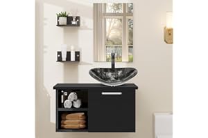 ZealWe Badmöbel Set Waschbecken Waschtisch mit Unterschrank Waschbeckenunterschrank und Spiegel, Badezimmermöbel mit Badezimmerschrank hängend, Wandregal, Aufsatz-Waschbecken(Blaugrün)