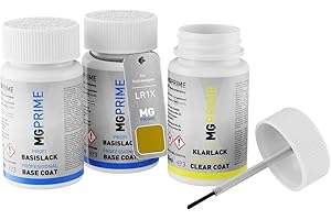 ‎MGPRIME Autolack Lackstift Set für Volkswagen VW LR1X / 6T Kurkumagelb Metallic/Kurkuma Yellow Metallic Grundlack Basislack Klarlack je 50ml