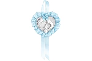 ALBALÙ ITALIA Sopraculla Medaglione Cuore maternità Argento Celeste con Carillon Musicale e Scatola Inclusi Misura 25x12cm Made in Italy.