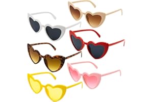 ANLIOTO 6 Stück Herz Sonnenbrille für Damen, Vintage Herzform Brille 90er Jahre Hippie Brille Kostümzubehör für Urlaub, Party, Hochzeit, Karneval, Halloween, Weihnachten