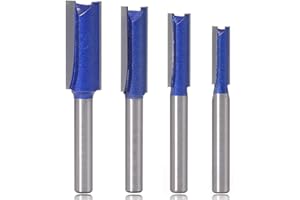 Mesee 4 Pieces Double Flute Straight Router Bit Set 1/4 Inch Shank Industrial Grade Tungsten Carbide Trimming Milling Cutter Woodworking Tools, Cutting Dia. 1/4", 5/16", 3/8", 1/2"