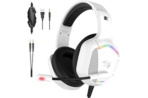 IMYB A36 Gaming Headset with Microphone for Pc, Xbox One Series X/s, Ps4, Ps5, Switch, Stereo Wired Noise Cancelling Over-Ear Headphones with Mic, RGB, for Computer, Laptop, Mac, Nintendo (BlackWhite)
