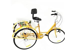 Futchoy 24" Adult Trike Bike 3 Wheels Tricycle 6-Speed Bike with Basket for Seniors Women Men