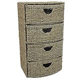 JVL 4-Drawer Bow Front Natural Seagrass Cabinet Chest Storage Unit - 38 x 28 x 68.5 cm (Kitchen &amp; Home)