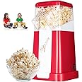 Popcorn Popper, Hot Air Popcorn Maker Machine with Measuring Lid Automatic Mini Healthy Oil-Free Popcorn Making Machine, 50g Grain Capacity 3Mins Ready Food for Movie Nights Home Cinema Party Birthday