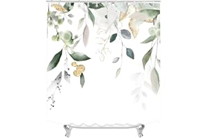 Lerores Duschvorhang 240x200cm Blätter Pflanze Beschwerter Saum Antischimmel Textil, Wasserabweisend, Waschbar Polyester Stoff Badevorhänge für Badezimmer, Badewanne mit 14 Duschvorhangringe