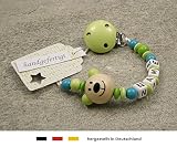Baby SCHNULLERKETTE mit NAMEN | Schnullerhalter mit Wunschnamen - Mädchen & Jungen Motiv Bär in lemon grün