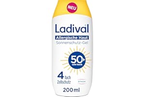‎LADIVAL Ladival Sonnenschutz Gel LSF 50+ für allergische Haut - Sonnencreme bei Sonnenallergie und Mallorca-Akne, wasserfest, fettfrei, 4-fach Zellschutz, korallenfreundlich, leichte Gel-Formel, 200ml