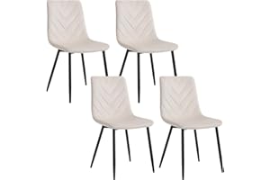 Lestarain Zestaw 4 krzeseł do jadalni, krzesło kuchenne z oparciem, krzesło do makijażu, do sypialni, salonu, metalowe, aksamitne, obciążenie 150 kg, kremowe, LCNI130003-4