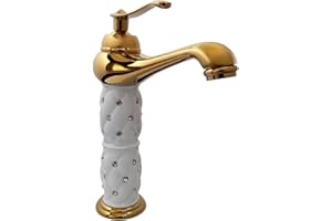 VET ITALY Vetrineinrete® Rubinetto per lavabo con brillantini miscelatore bagno monoforo oro (Alto) A56