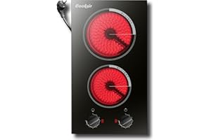 Cooksir Piano Cottura in Vetroceramica Cooksir a 2 Piastre con Spina, Piano Cottura Domino con Manopola, Piano Cottura in Ceramica, 29CM, 3000W, Spegnimento Automatico, 9 Livelli di Potenza