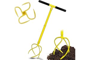 TWZ Manual Twist Tiller with Long Handle, Claw Cultivator, Garden Tiller Soil Ripper, Lawn Aerator, Soli Lossener, Areator Loosen, Rototiller, Weeder for Flower Box, 99cm Height and Rubber T-Handle