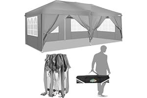 COBIZI Faltpavillon wasserdicht stabil Winterfest Pop up Pavillon 3 x 6 cm Faltbar mit 6 Seitenwnden UV-Schutz 50+ Festival Partyzelt 3 x 6 Zelt Gartenpavillon für Strand Hochzeit Picknick, Grau