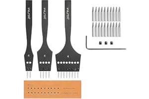 WUTA Leder Stanz Werkzeug, 3. Generation Professional Leder Stanz Set, Wechselbare Einsätze für Diamant, Oliven, Rundlöcher(4mm-2+4+8)