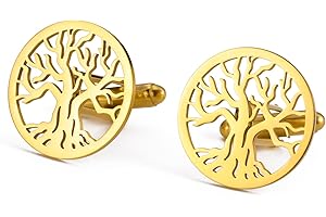 Dreamtimes Gemelos de esmoquin para hombre diseño de árbol de la vida gemelos redondos con árbol genealógico negocios boda padrinos de boda regalos de traje camisa accesorios gemelos para