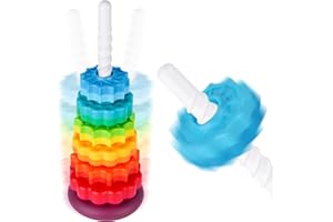 NiToy Tour empilable de 41 cm avec Fonction rotative, Anneaux empilables Arc-en-Ciel pour Enfants, Roues rotatives Bicolores, Jouet éducatif en Plastique ABS sans BPA pour la précoce et Le
