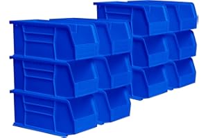 Akro-Mils 30230 AkroBins Plastic Storage Bins, Space-Saving Stackable Bins for Garage, Pantry, Craft Organization, 27.94 cm x 12.7 cm x 12.7 cm, Blue, 12-Pack