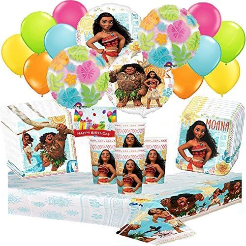 Disney Moana Party Supplies Pack Including Plates, Cups, Tablecover,Napkins and balloons 46pc