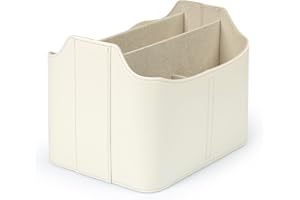 Londo Porte-Télécommande en Cuir – Organisateur de Bureau avec Emplacement Tablette, Rangement Pinceaux Maquillage et Ustensiles, Grand Caddy avec 5 Compartiments