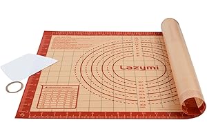 Lazymi Antidérapant Tapis de Cuisson en Silicone extra épais, Anti-Adhérent Feuille de Cuisson Patisserie avec Mesures, Tapis de Four pour Pizza/Biscuit/Pâte (avec Coupe-Pâte) (40×50 cm, Rouge)