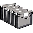 ESSEN Plastic File Folder Expanding A4 Size Poly Envelope Folder Clear Portfolio Bag Transparent Wallet Accordion Expandable File Organizer Document Holder for School Office Home (5 Black)