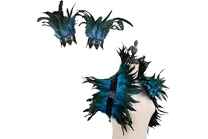MUNSKT Halloween Carnival Outfits Women Natural Feather Cape with Wristband Costume Gothic Lacing Shawl Shrug Collar Feather Cape for Halloween Cosplay Christmas Party Gift