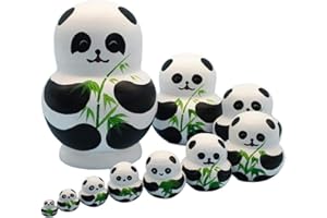 BBABBT 10 pcs/set Cute Panda Bear Animal Theme Wooden Stacking Toy Handmade Russian Nesting Dolls Matryoshka Dolls Panda Stuff for Kids Toy Panda Party Supplies