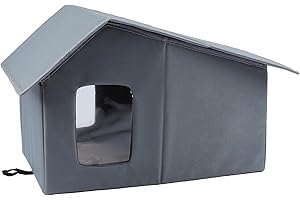 Arquiel Niche pour l'extérieur, Lit pour Chien, Chat, résistante à l'hiver avec Tapis Double Face, Lit De Grotte avec Fond AntidéRapant Lavable Portable (Gris 55 cm * 33cm * 38cm