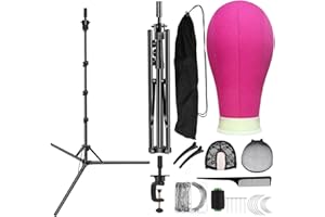 YIAE Tête de perruque en toile 22"(56cm) Essentials Set, Trépied pliable pour perruque avec tête, Tête de mannequin pour perruques, Kit d'accessoires de perruques pour les présentoirs de perruques