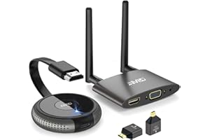 Wireless HDMI Transmitter and Receiver 4K,AIMIBO Dual Screens HDMI & VGA Live Casting 5G Video/Audio for Laptop, Cable Box, Camera, Blu-ray, Phone, Netfix to Monitor, Projector, HDTV 165FT/50M (Black)