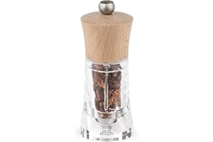 PEUGEOT - Moulin à Piment Oléron 14 cm - Réglage Classique - Mécanisme Spécial piment en acier - En Bois Labellisé PEFC et acryl - Fabrication Française - Coloris Naturel Et Transparent