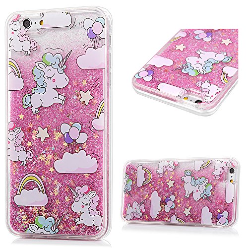 iphone 6/6S Hülle Badalink UltraSlim Schutzhülle TPU+PC Handyhülle Case Cover Treibsand Flüssige Glitzer Glitter Stern Pferd Handytasche Anti-Rutsch Kratzfest