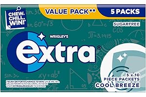 MARS Extra Chewing Gum, Sugar Free, Cool Breeze Flavour, 5 x 10 Pieces
