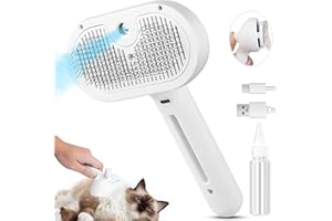 FURGROOM Cat Steam Brush with Release Button - 3 in 1 Rechargeable Pet Steam Brush with Spray Mist for Cats, Dogs, Pets Hair Removal Tool, Puppy, Kitten, Dog Grooming Comb (WHITE, L)
