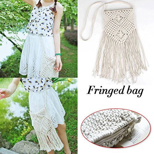 Preisvergleich Produktbild Pretty-jin Strandtasche Reißverschluss Stil Handmade Bohemian Tasseled Strandtasche Fringe Häkeln Tasche Aufbewahrungstasche für Frauen
