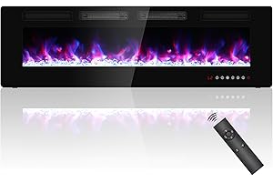 QUINIVER 60 inch Ultra Thin Electric Fireplace, Freestanding, Recessed or Wall Mounted, 1500W Energy Efficient Heater with Realistic 3D Crystal Flame Effect, Remote Control & Touch Panel, 750W/1500W, UKCA/CE