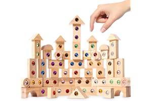 RUIOOMEEP Regenbogen-Stapelspielzeug Aus Holz, Holzbausteine Set für Kinder, Regenbogen Stapelblock, Regenbogen-Stapelspielzeug Aus Holz Mit Acryl Edelstein, Pädagogisches Lernspielzeug Für Kinder (50stk)
