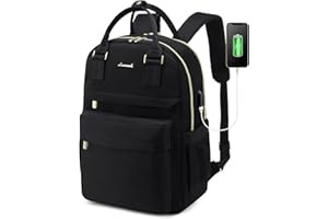 LOVEVOOK Laptop Backpack Womens, 15.6 Inch School Bags for Women Waterproof Computer Rucksack with USB Port for Travel Business College Work, Black