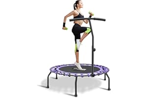 Gielmiy Fitness trampolín Ø Aprox. 101cm, con Manillar Ajustable Fitness rebounder para Fitness en Interiores, Sistema de diseño de Cuerda elástica, Peso del Usuario hasta 150kg