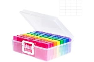 Neuytiky Fotoaufbewahrungsbox mit 16 innere Fotohalter, 17 × 12 cm Fotoetui, Mehrfarbige Durchsichtige Fotoboxen, zur Aufbewahrung von Saatgut Handwerk Karten, Bürobedarf (1×Aufkleber)