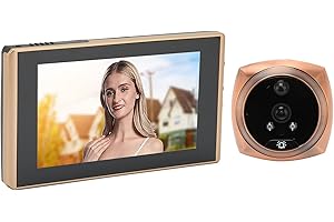 SEPTPENTA Timbre Digital LCD de 4, 5 Pulgadas, Timbre Electrónico con Mirilla de Ojo de 135 Grados, Cámara con Mirilla de Detección de Cuerpo Humano con Visión Nocturna en Color de 1080P para Puerta(gold)
