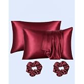 Ipeksi Saten 50x70 Cm Yastık Kılıfı 2 Adet, Kıvırcık Sa&ccedil;lar,Dalgalı ve D&uuml;z sa&ccedil;lar, Bordo 2 Adet Hediye Saten Toka,Cilt Dostıu