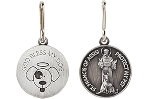 SAINT FRANCIS OF ASSISI PET MEDAL Silver Toned Saint St Francis Protect My Pet Collar Medal, 1 Inch