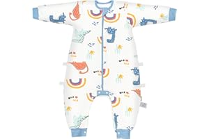 ZIGJOY Saco de Dormir para Bebé con Piernas, 1.5 TOG Saco de Dormir para Bebé 100% Algodón Capa de Aire Saco de Dormir para Niños Todo el Año, Dinosaurio Arco Iris, M(12-24 Meses)