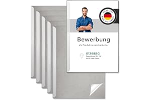 STRATAG Klemmschienen-Bewerbungsset Start Basic (Grau, 3 Stück) mit transparentem Deckel aus PP Kunststoff sowie Binderücken aus robustem 290 g/m² Karton Lederstruktur (3 Bewerbungsmappen Grau)