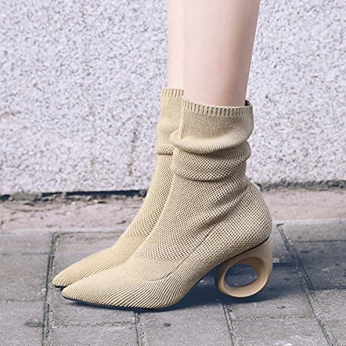 WYWQ Ladies High Heel Mid-Calf Boots Hollow Heel Party Pointed Toe Suede Boots , 38